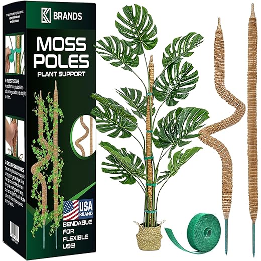 2 Pack 28'' Bendable Moss Pole Monstera Plant Support for Climbing Indoor Plants - Stakes for Potted Climbers - Tall Sticks Indoor Trellis for Houseplants - Accessories for Monstera Pot