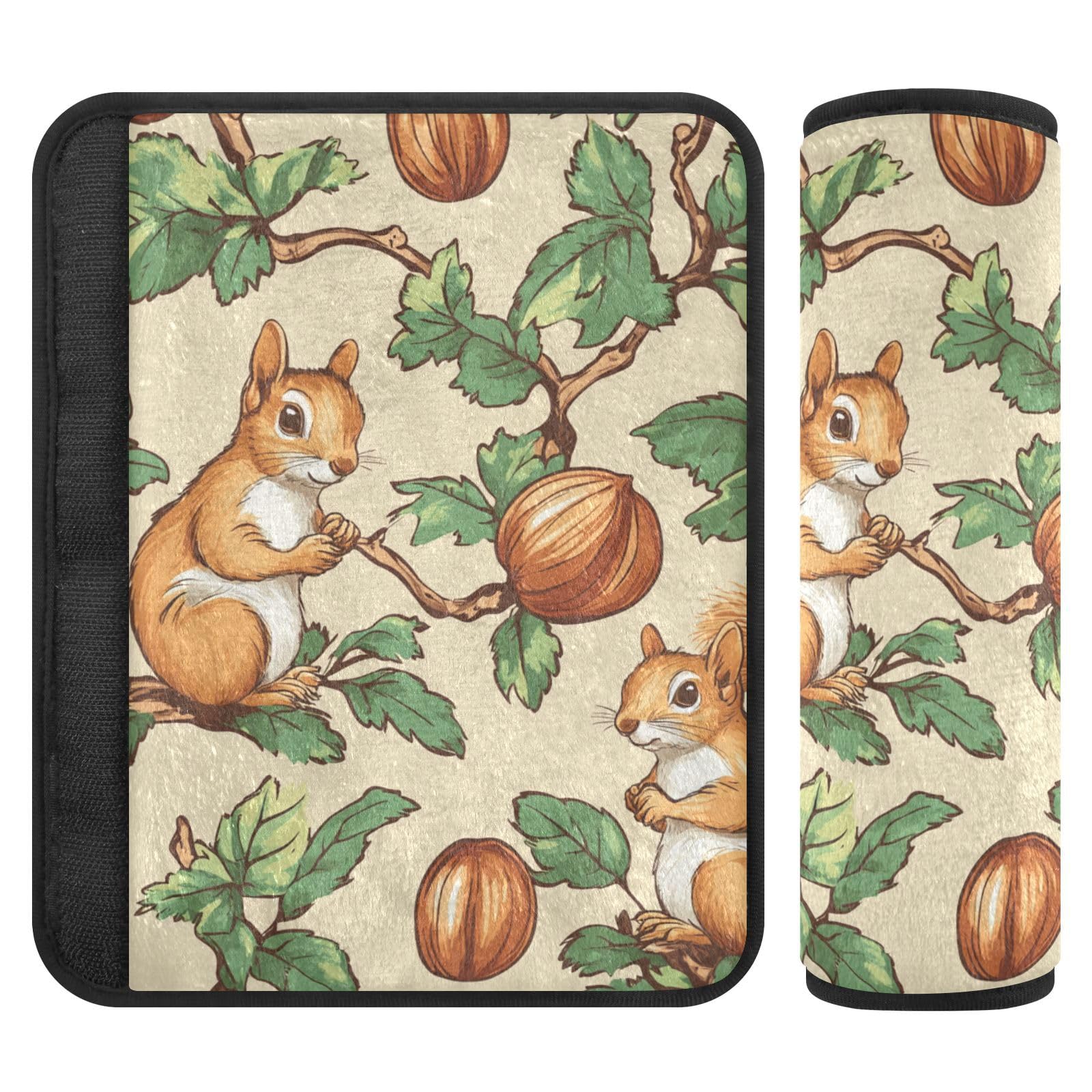 Animal Squirrel Hazelnut Unique 2 pcs car seat Pads for Straps, Stop seat Belt Cutting into Neck, seat Belt Protector for Most Cars Backpack Most Cars 10x7.7 in funda para cinturón