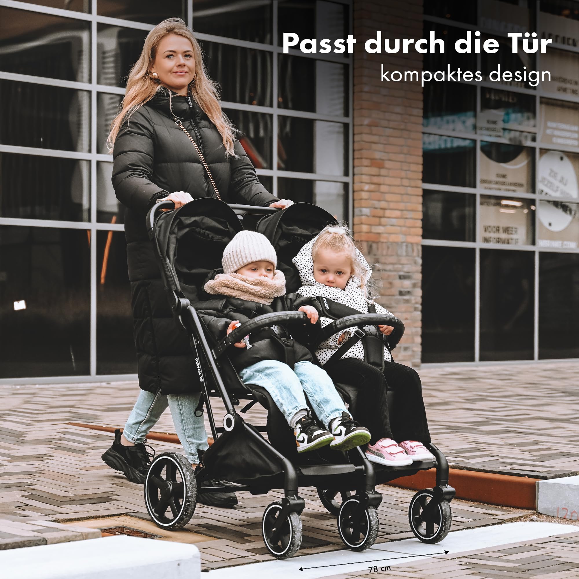 Deryan XP X2 Kinderwagen Buggy 2 in 1 - Kompakt & Faltbar - Schwarz - bis 22kg - Geburt bis 4 Jahre