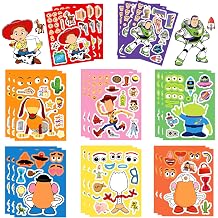 24 Sheets Toy Story Make-a-Face Stickers,Make Your Own Cartoon Stickers,Mixed & Matched with 8 Designed Characters3 of Each for Party Favors Supplies, Reward, Decor.