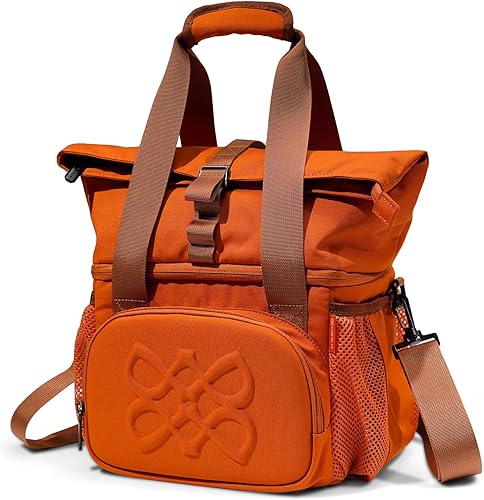 Miniatura 1 de Lonchera aislada con doble compartimento, con 2 compartimentos a prueba de fugas y tapa enrollable, lonchera de 13 L para el trabajo (marrón naranja)