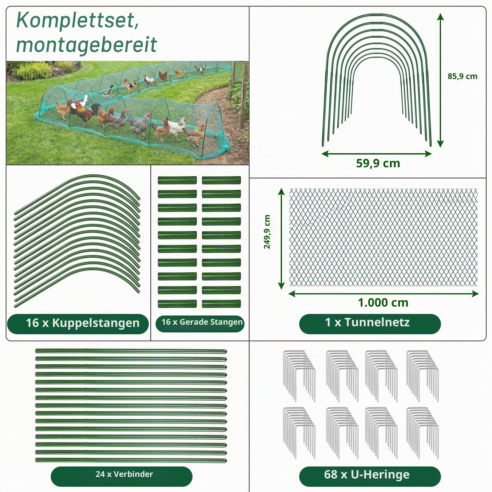 Hühnertunnel 9 m für Hühnerauslauf, Freilaufgehege Hühnergehege Outdoor