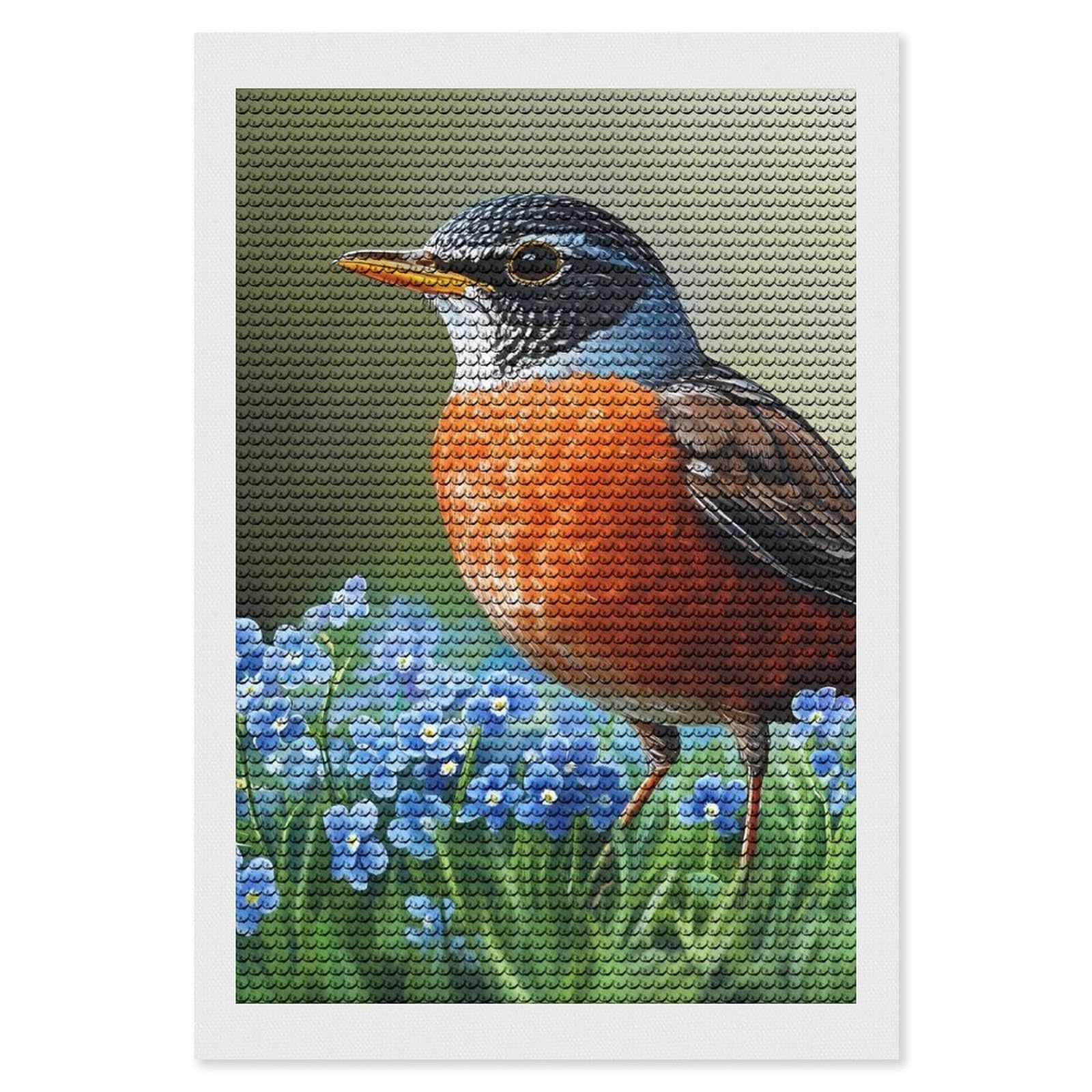 American Robin Bird Round Diamond Painting Kits 5D DIY Full Drill Rhinestone Arts Wall Decor for Adults