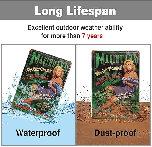 Miniatura 4 de Cartel de metal 420 de marihuana de la película de cannabis Pin Up Girl Decor Garage Decor Wall Art de 16 x 12 pulgadas