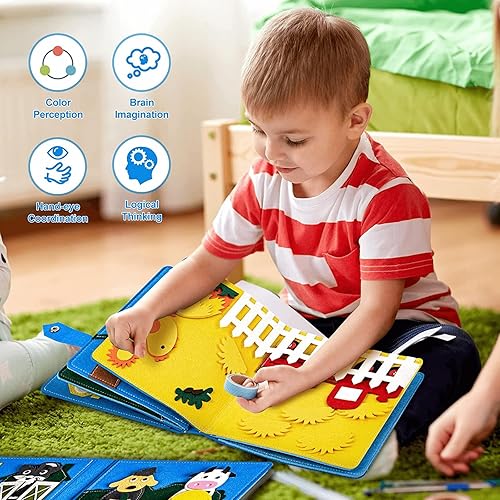 Miniatura 10 de Cobelae Montessori Toys - Tabla de actividades para niños pequeños, libro silencioso de viaje en avióncarretera para bebés, actividades de