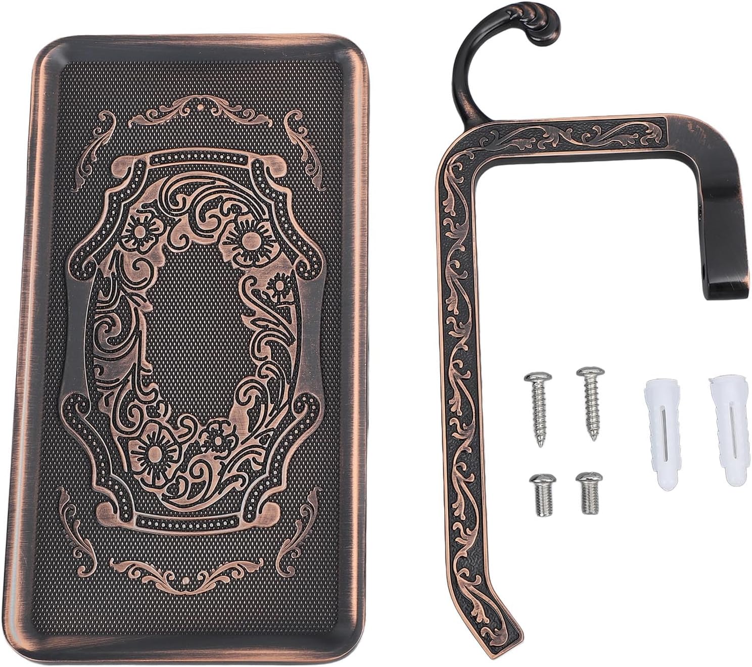 Retro Zinc Alloy Toilet Paper Holder with Shelf, Multipurpose Double Layer Bathroom Tissue Holder with Phone Shelf, Elegant and Space Saving Design (A2)