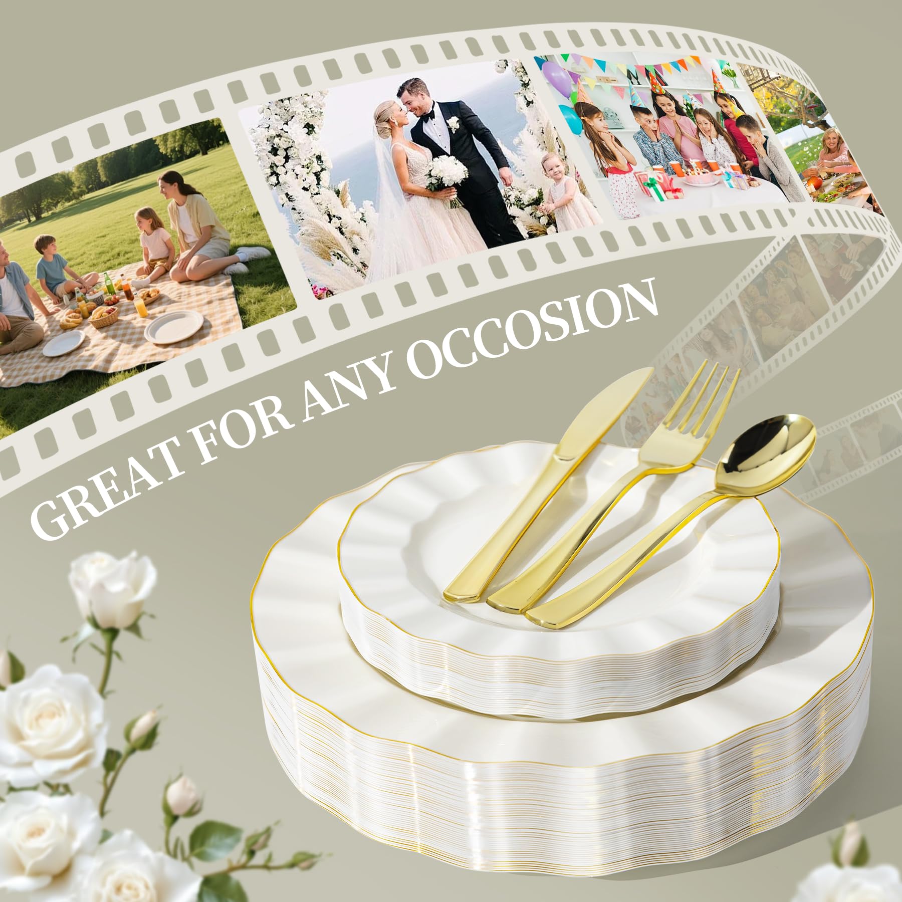 Ivory Plastic Plates Set - 125 Piece Wedding Plates -7 Ivory Plastic Plates Set - 125 Piece Wedding Plates -7