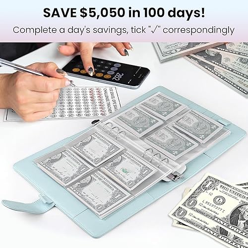 Miniatura 6 de Libro de desafío de ahorros, carpeta de desafío de 100 sobres, carpeta de presupuesto de desafío de ahorro de dinero con sobres de efectivo, manera