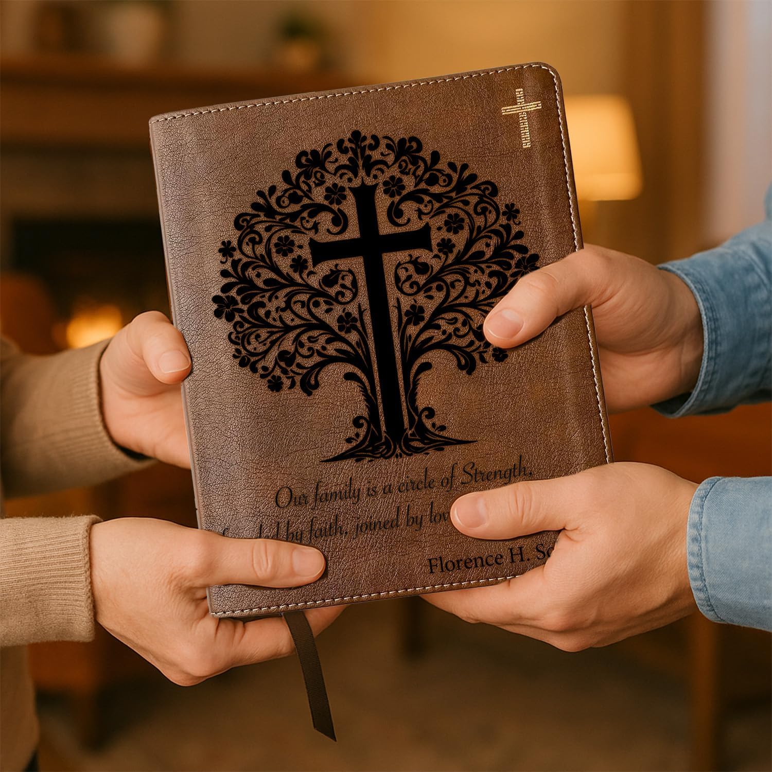 sinfinate Custom Engraved NIV Journaling Bible - Personalized Name & Design Cover - Brown Holy Bibles with Note Space - Christian Gift Idea for Women, Men(Tree of Life)