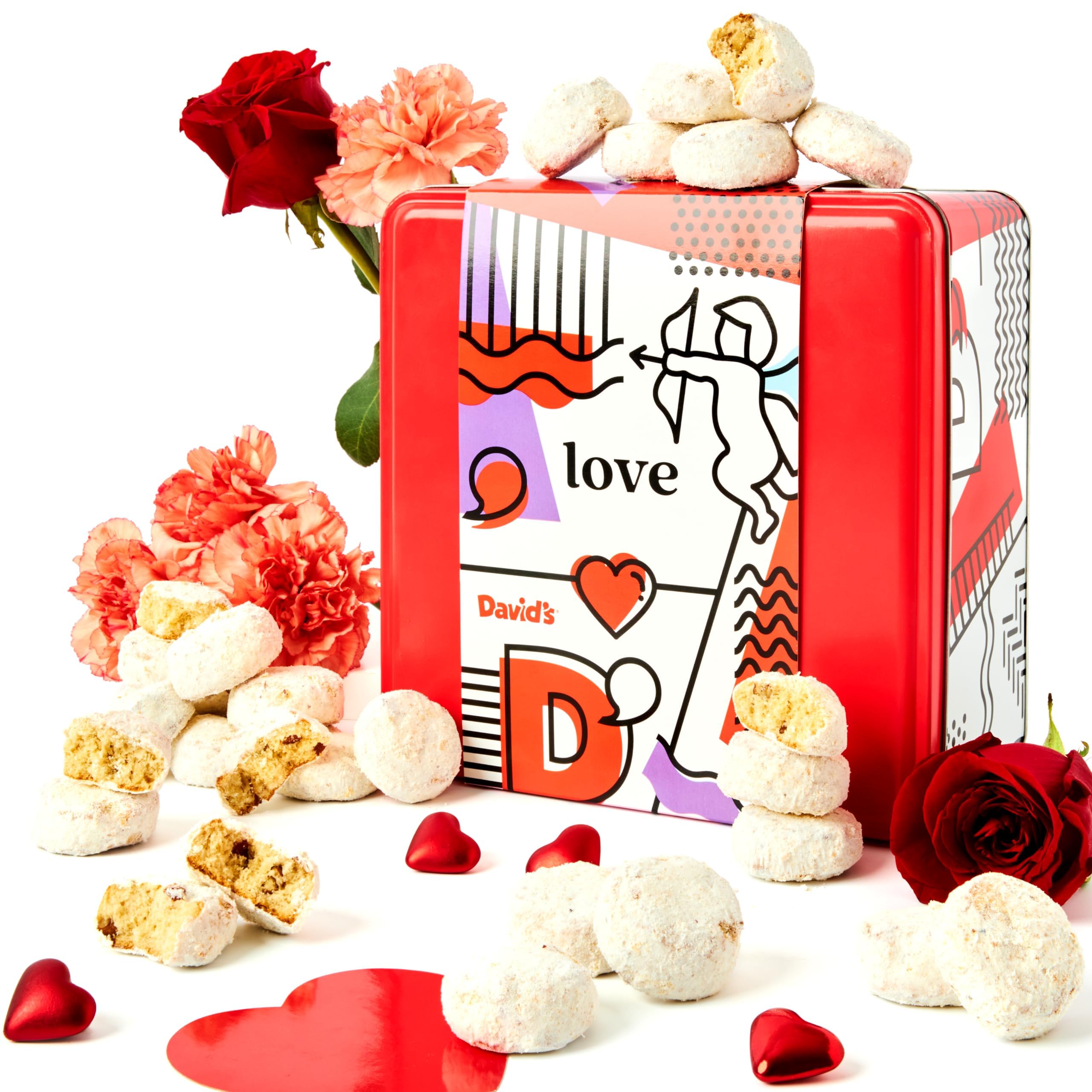David’s Cookies Ideal Valentines Day Gift for Everyone – 16Oz Butter Pecan Meltaways Cookies with Crunchy Pecans and Powdered Sugar – Premium Fresh Ingredients – Comes with a Lovely Tin Box