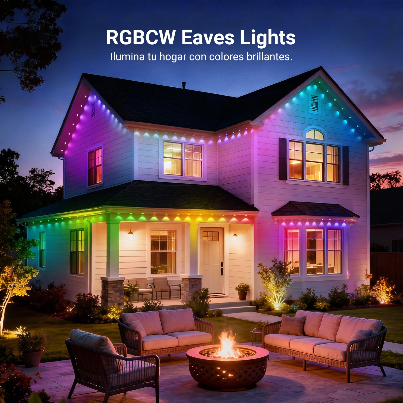 NEEWER Guirnalda Exterior Permanente 96ft RGB IC Blanco Frío Cálido Control App,60 Luces LED IP65 Impermeable 50+ Escenas Decoración Navidad Compatible Alexa ，NR02