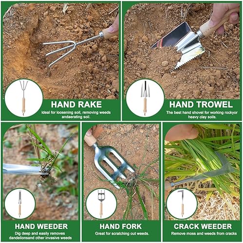 Miniatura 3 de Juego de 9 herramientas de jardinería de alta calidad para mujer, herramientas resistentes de acero inoxidable a prueba de óxido con bolsa de