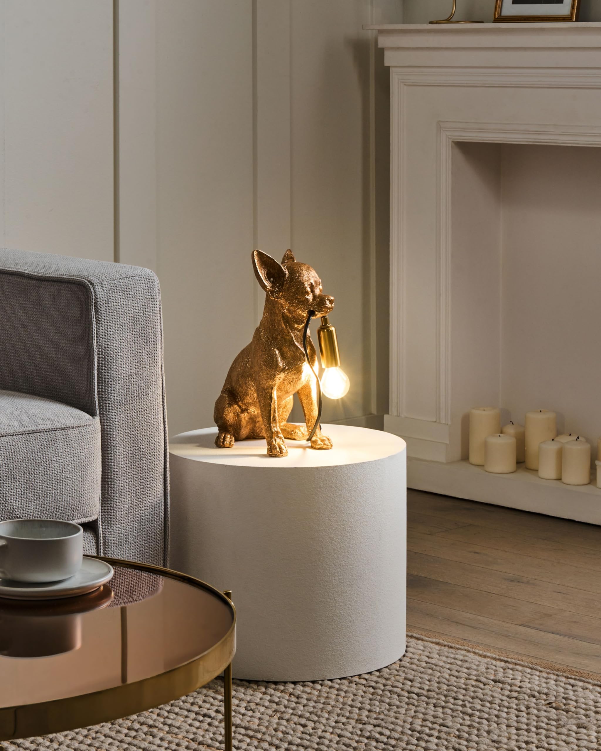 Beliani Tischlampe in Tierform Hund gold Nachttischlampe Leselampe Tischleuchte Rocco