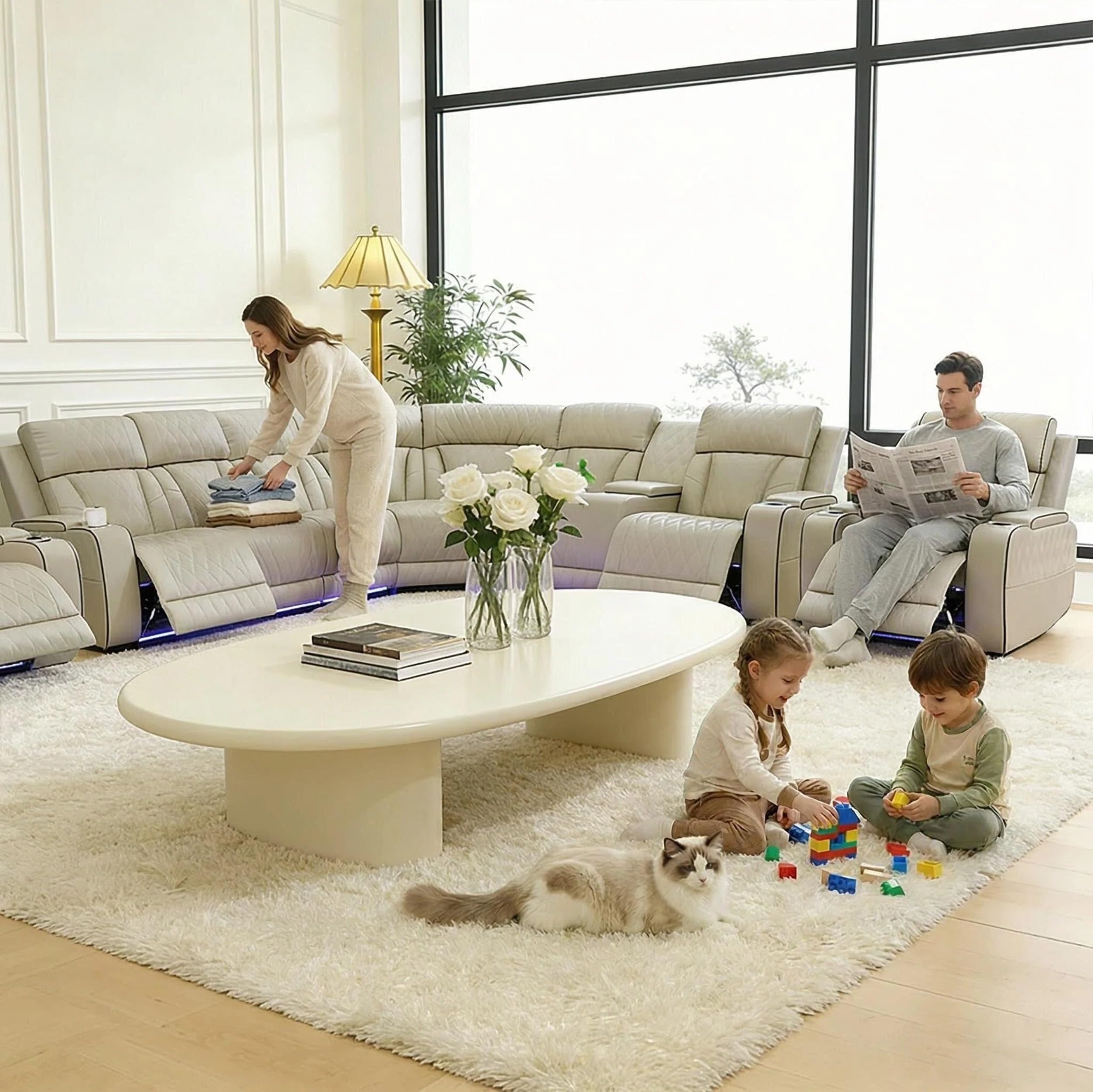 Leather Power Reclining Sectional Sofa Set,Sectional Couch with 3 Recliners view 8