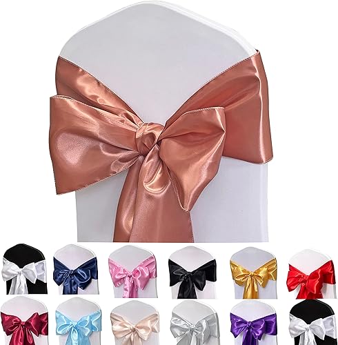 Vista 14 de Bandas de satén para silla, 50 lazos para silla, bandas traseras para bodas, fiestas, eventos, banquetes, decoración de sillas (plateado) Plata,Azul