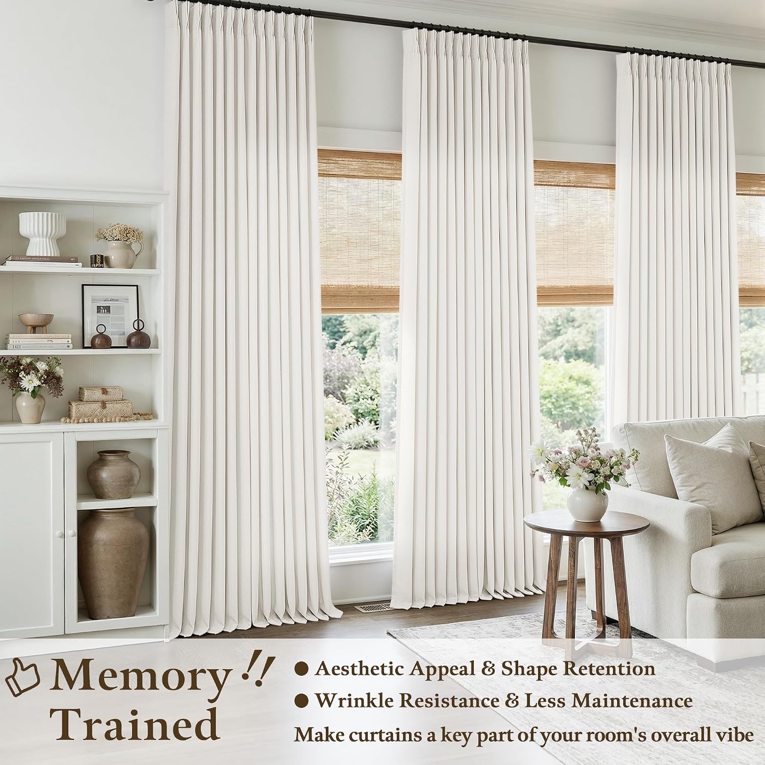 Ivory White Pinch Pleat Linen Sheer Curtains 80 Inches Long for Living Room image 5