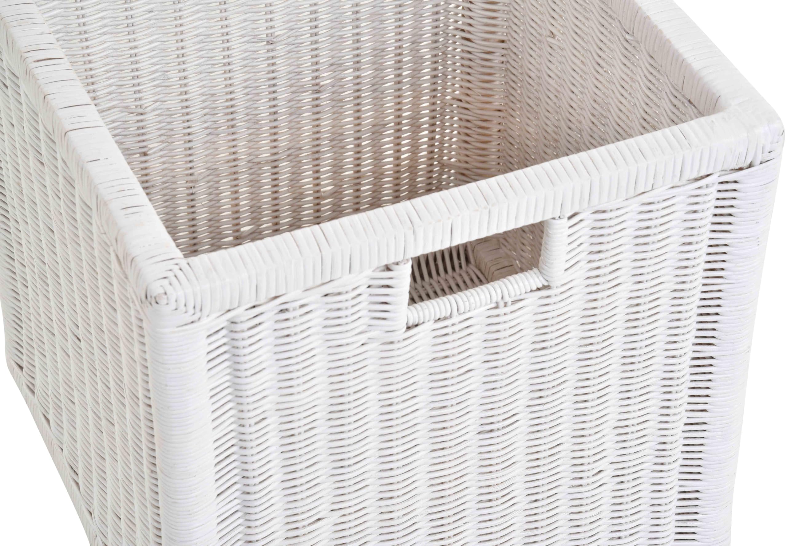 Kosz outlet zestaw / 2 koszyki regałowe, białe, ok. 36 x 36 x 36 cm, z drewnianą ramą, rattan, do przechowywania, kosz do szafy, uchwyt