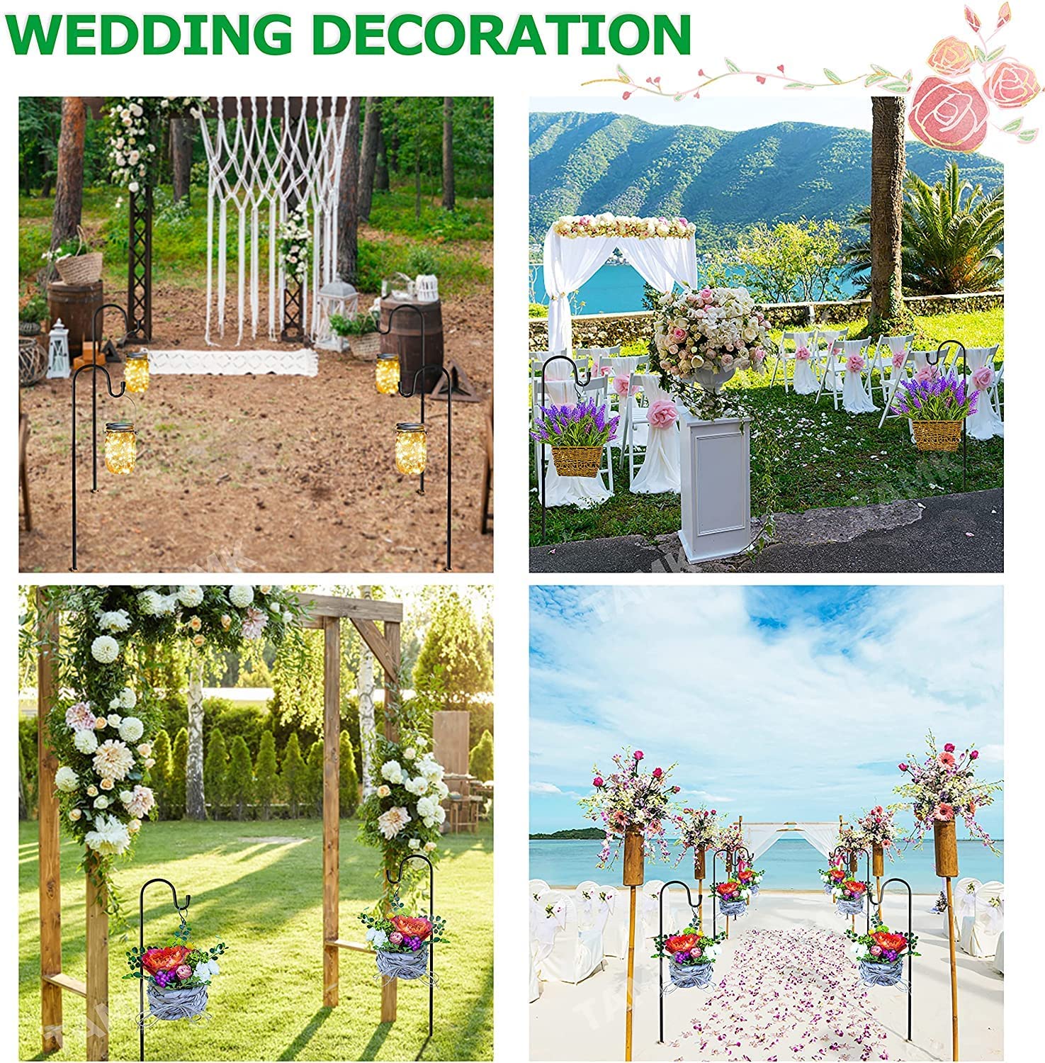 2 Pezzi Gancio da Pastore in Metallo 100 cm per Giardino, Esterno - per Uccelli, Luci Solari, Lanterne, Matrimoni, Cestini di Piante