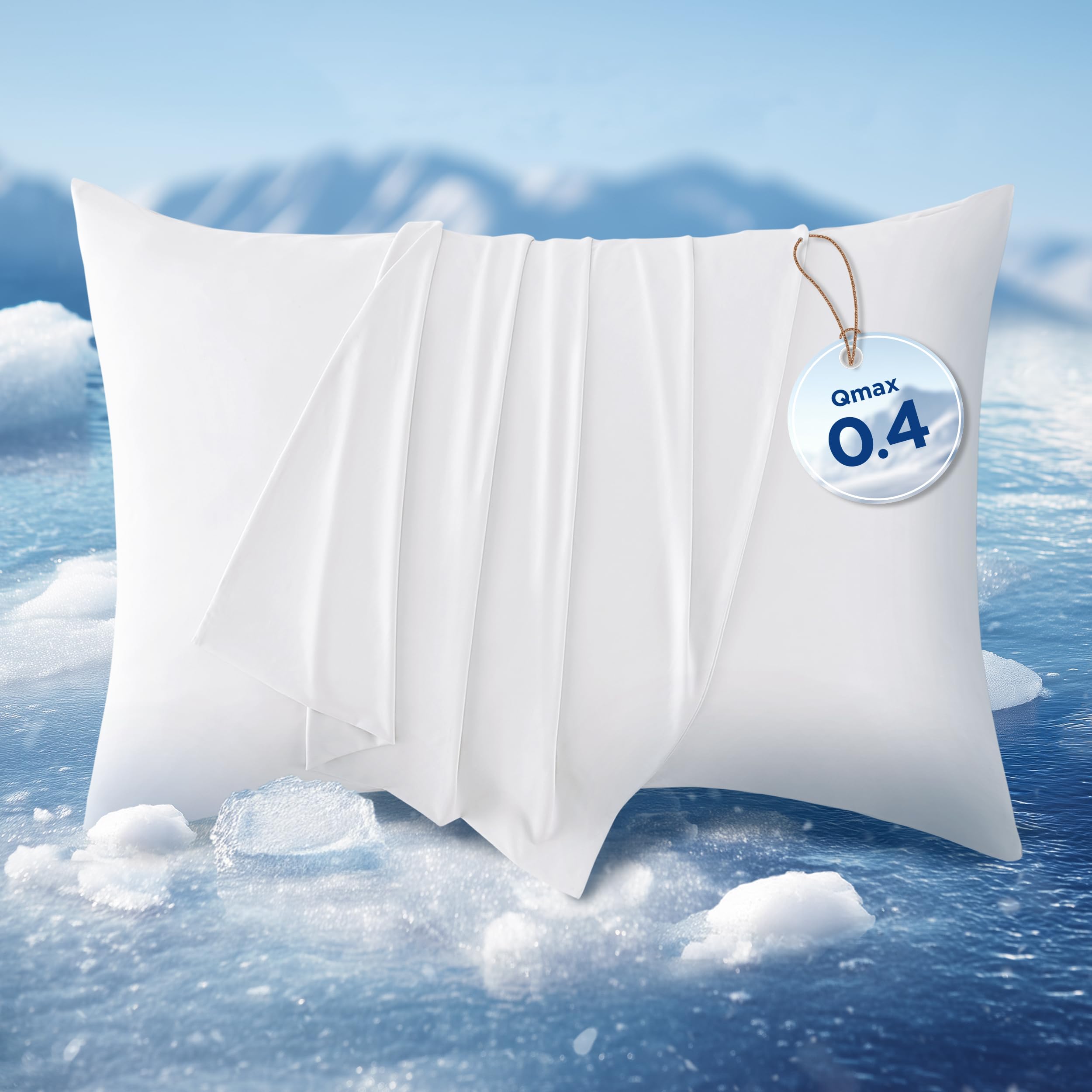 Bedsure Cooling Pillow Cases for Hair - 2 Pack Silky Soft and Breathable Cold Pillow Covers with Zipper Closure, Ideal for Hot Sleepers, Standard Size 50x75 cm, White
