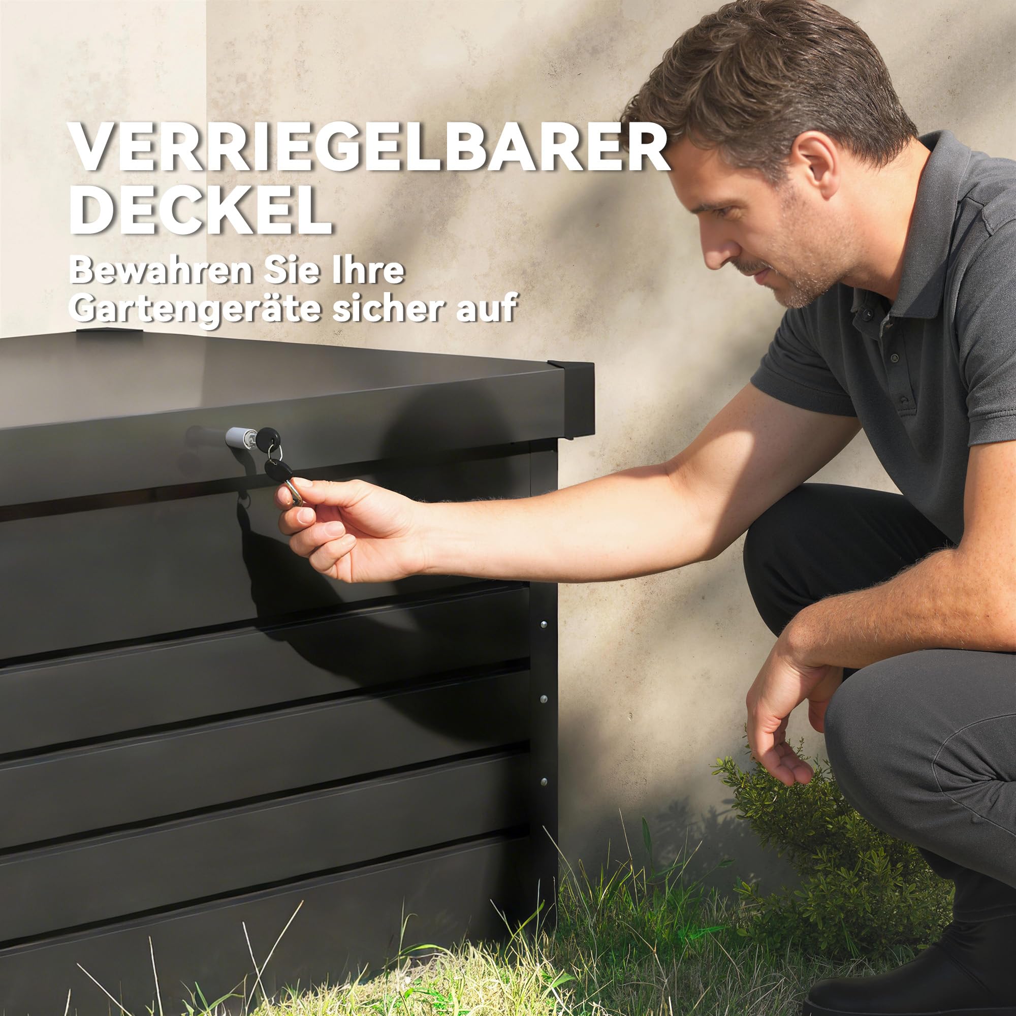 Outsunny Gartenbox Metall 350L Kissenbox mit doppelwandig Deckel Handschuhe 120x61x62 cm Wasserabweisend Abschließbar Auflagenbox Aufbewahrungsbox Outdoor Box Gartentruhe für Garten Balkon Grau