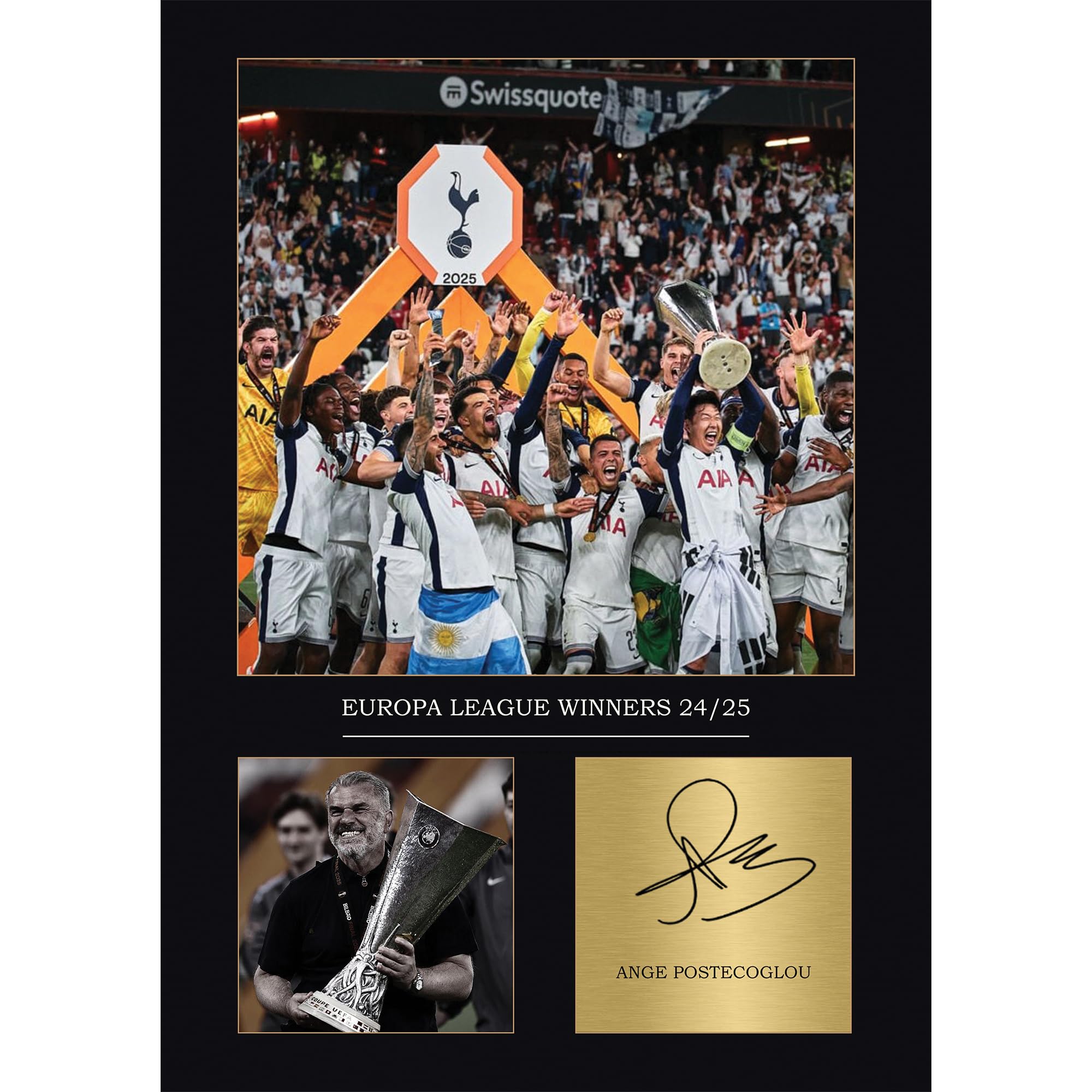 Signed Tottenham Hotspur Europa League Winners A4 Framed Poster Tottenham Gifts For Boys, Tottenham Gifts For Men Spurs Gifts (Framed)