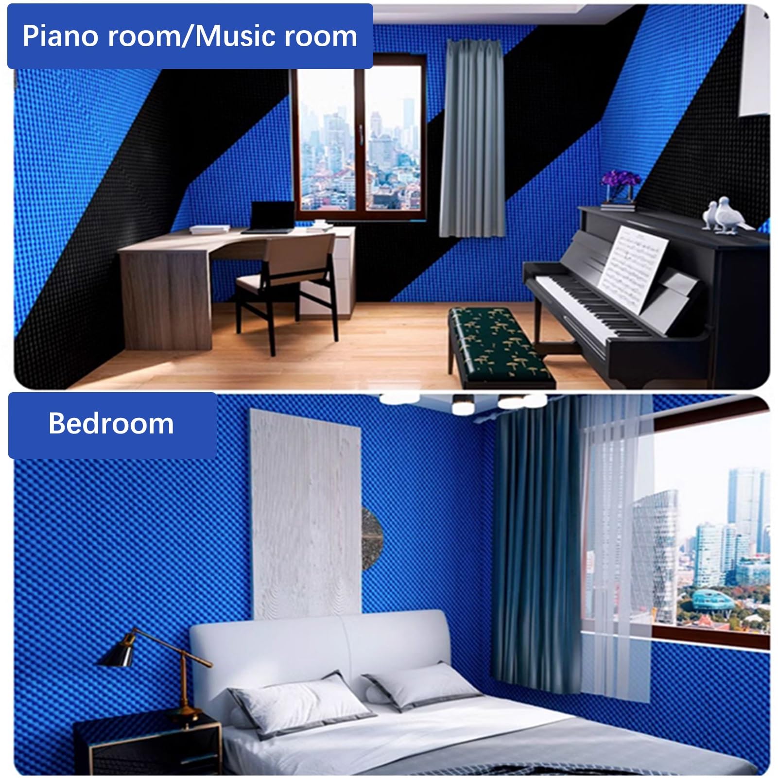 Pannelli in Schiuma fonoassorbenti autoadesivi, Pannelli in Schiuma Acustica Studio Home Office Decor Isolamento Acustico Cotone, Cotone fonoassorbente per pareti,Nero 1x6M
