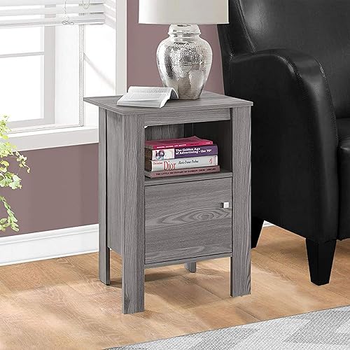 Miniatura 2 de Monarch Specialties MESA DE ACENTO - Soporte de noche gris con almacenamiento, 17.25 pulgadas de largo x 14 pulgadas de profundidad x 24.25 pulgadas