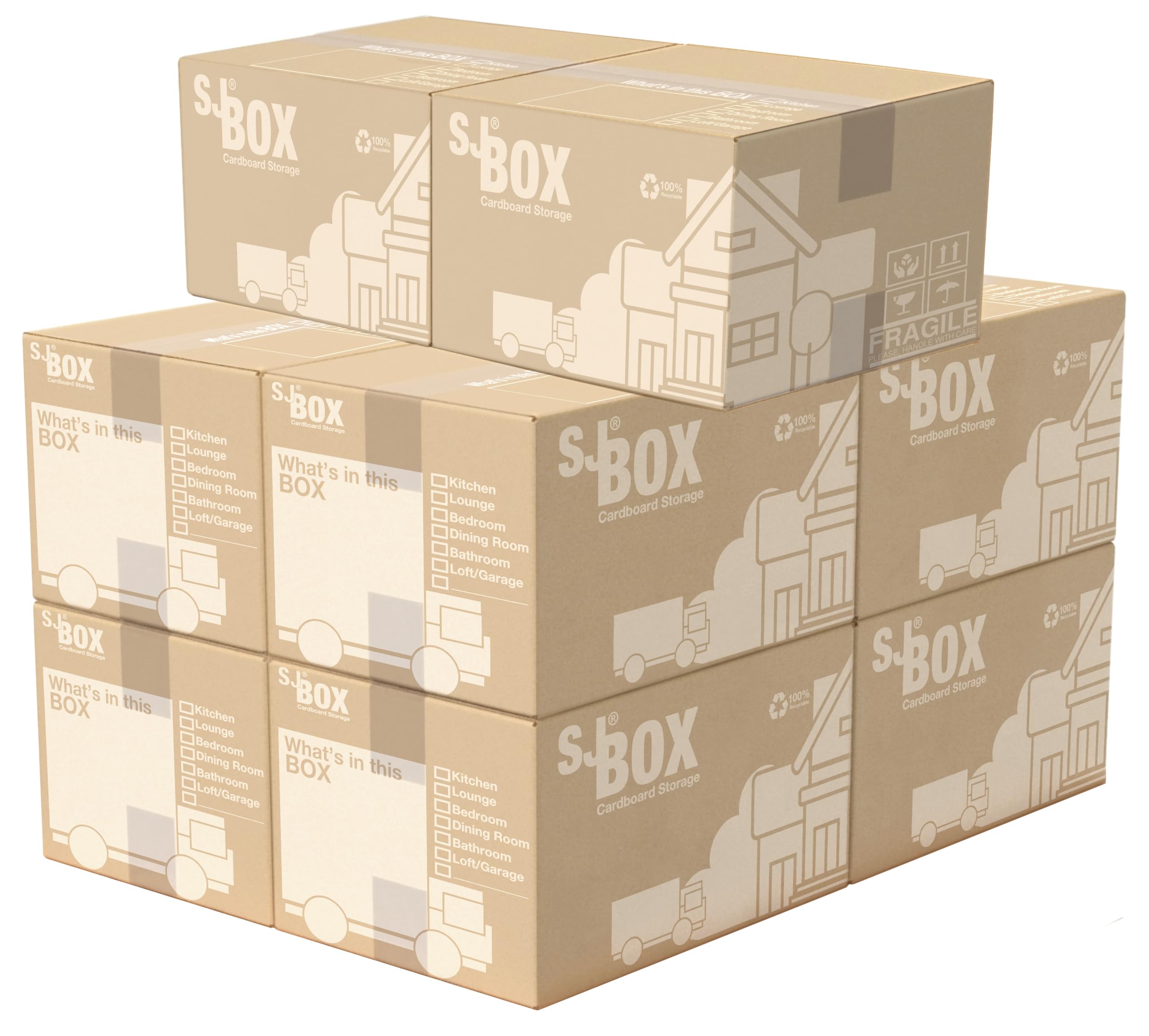 S&J 10 Strong quality cardboard storage box's moving house boxes with room list 52cm x 30cm x 30cm 47 Litres – perfect moving boxes large strong, packing boxes for moving house