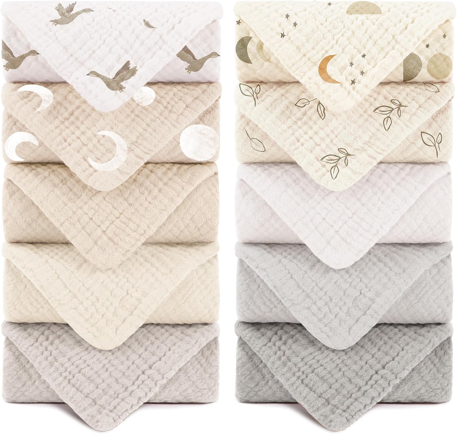 Susurration Muslin Baby Washcloths,100% Cotton Face Towels and Burp Cloths