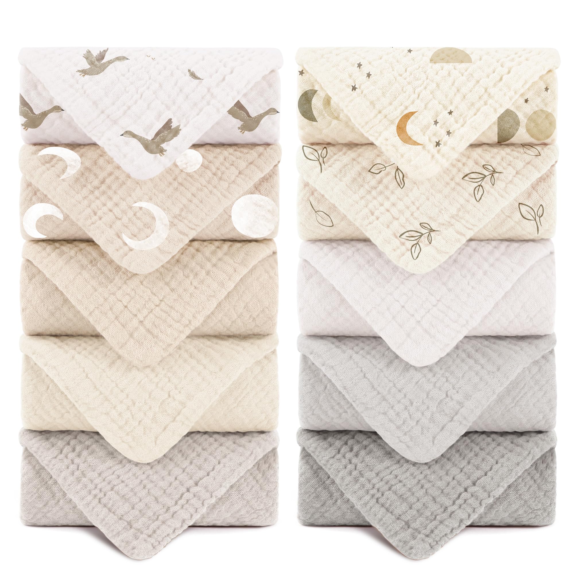 Susurration Muslin Cloths for Baby, 100% Cotton Baby Muslin Squares Cloths for Newborn Boy and Girl, Soft, Breathable and Extremely Absorbent Baby Muslin Burp Cloths, 25 x 25 cm, 10 Pack