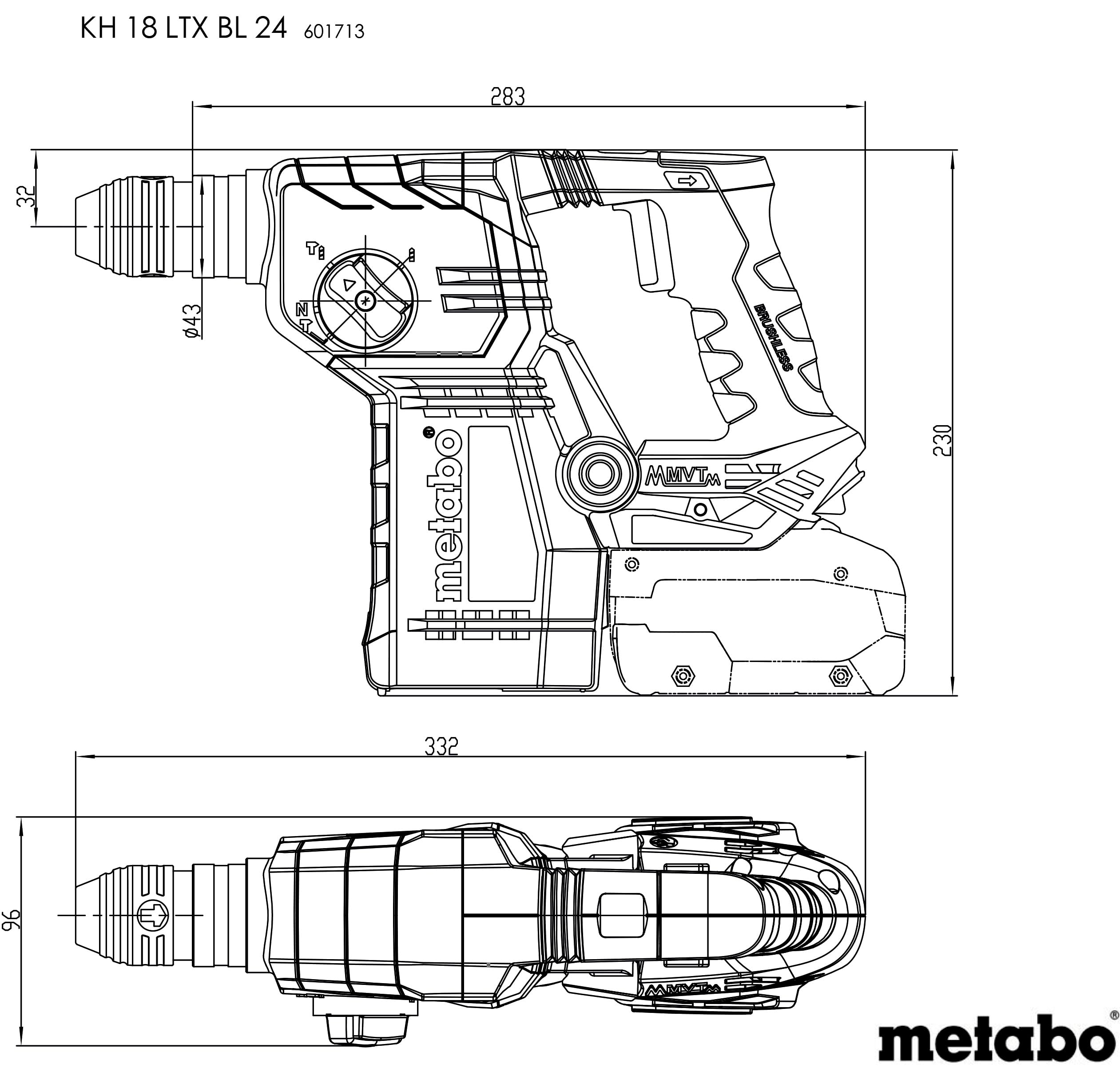 metabo Marteau Combiné KH 18 LTX BL 24, Perforateur sans Fil 18V, SDS-Plus | Inclus : 2 batteries LiHD 4,0 Ah, chargeur ASC 55, metaBOX 165 L, 2,2 J, moteur brushless, 3 fonctions, perçage et burinage