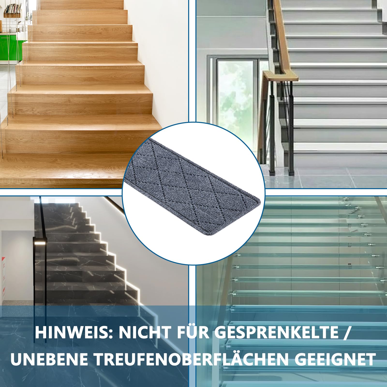 KOOTETA Lot de 15 Antiderapant Escalier, 20 x 76 cm Tapis De sécurité Marchettes d'escalier pour Enfants, Aînés et Animaux De Compagnie avec Adhésif Réutilisable, Gris Clair