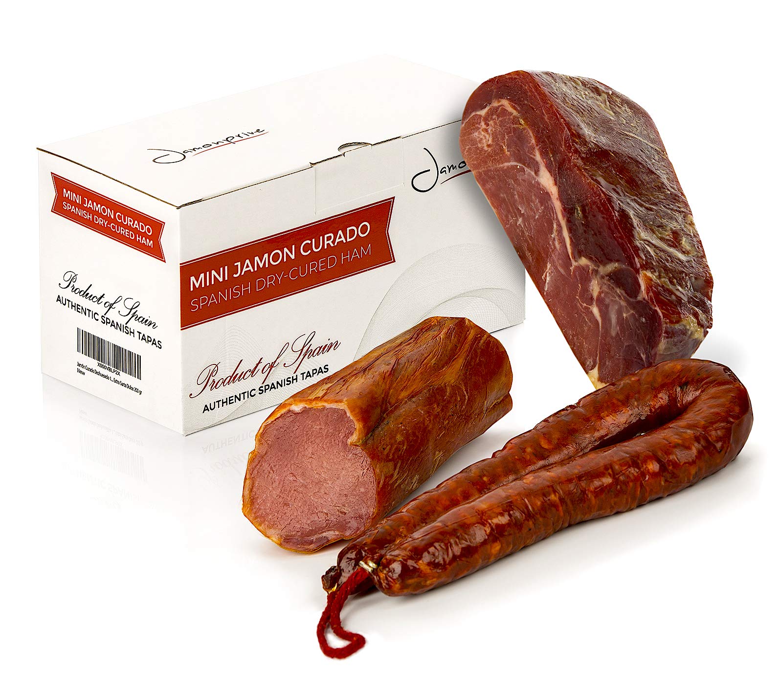 Prosciutto Crudo Serrano Spagnolo Stagionato e Disossato 1 Kg + Lomo (Lonza) Duroc Natural 250 gr + Chorizo Salsiccia 200 gr - Jamon Serrano Crudo Jamonprive