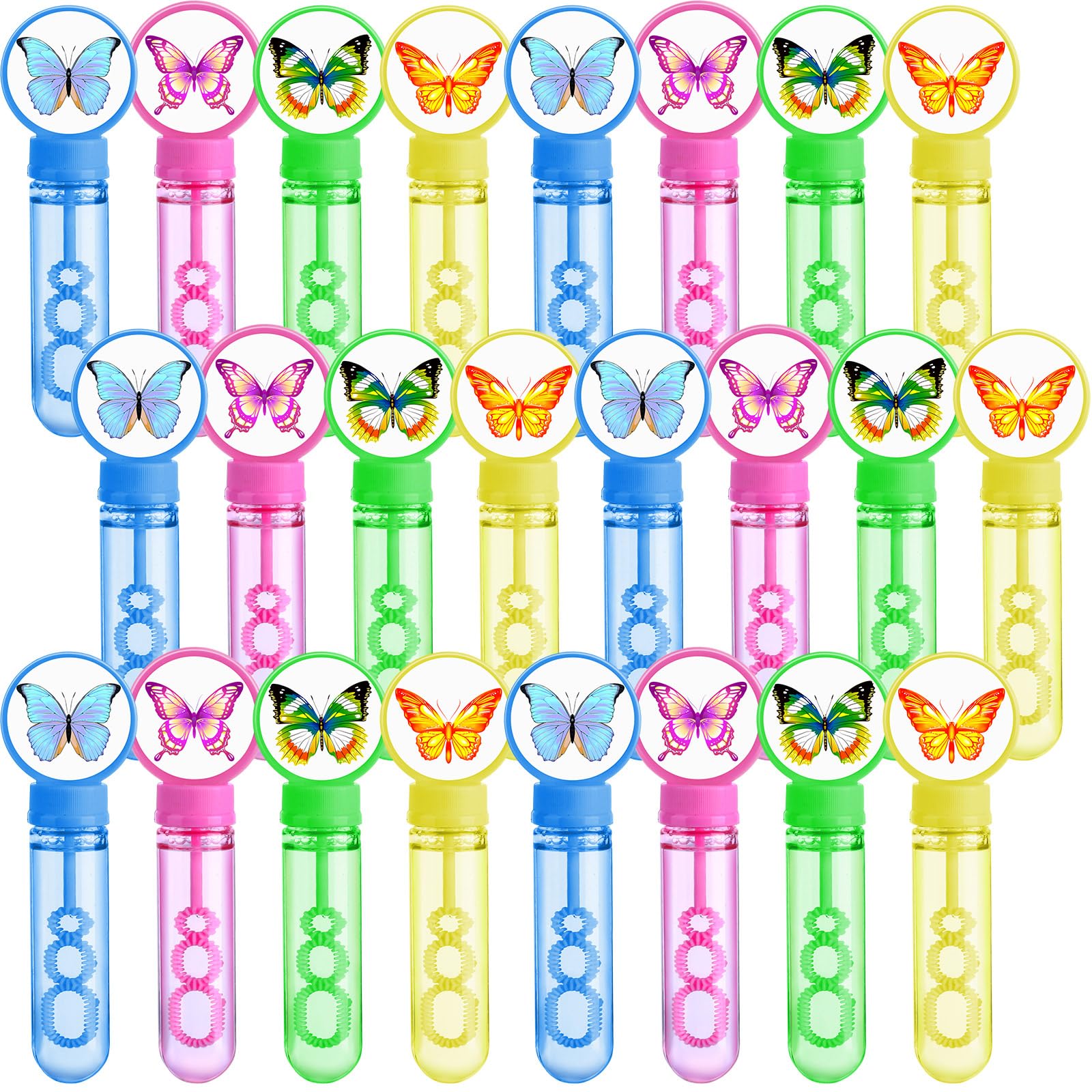 24 Pcs Butterfly Bubble Wands Bulk 35 ml Bubble Maker Bubbles Party Favors 4 Design Blowing Toys for Girls Boys Birthday Bubbles Party Favors Classroom Prizes Easter Gifts(Butterfly Style)