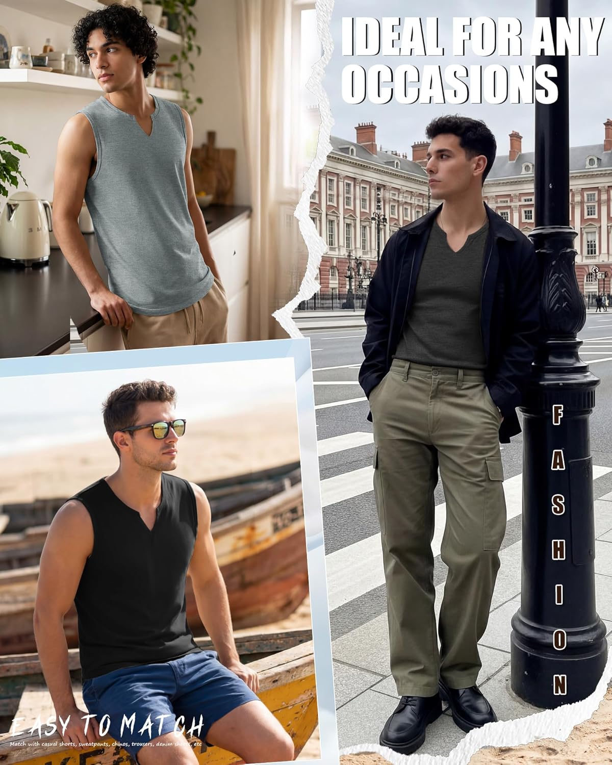 Ficerd 3 Pack Men's Sleeveless Shirts Big and Tall V Neck Workout Tank Tops Muscle T Shirts Summer Athletic Casual Basic Tees