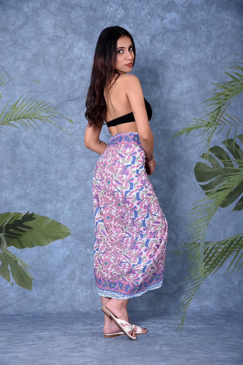 100% Cotton Hand Block Print Pareo Sarong Swimsuit Wrap Skirt Cover Up Long Women’s Apparel Fabric Beach Bikni (73" x 44") - Image 4