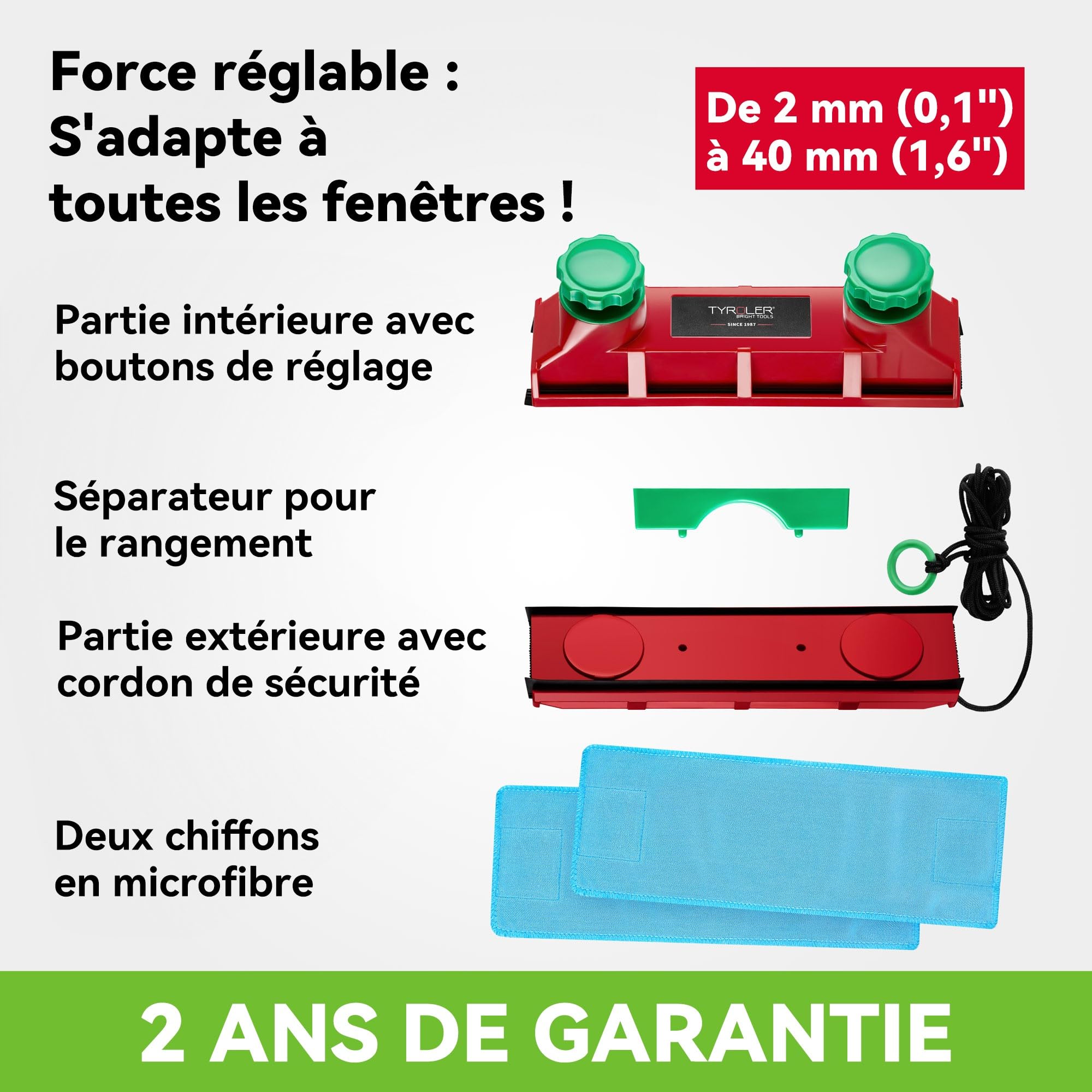 Tyroler The Glider D-4 Lave Vitre Magnétique Double Vitrage | 2-40mm d'Épaisseur - Nettoyeur Vitre Magnétique pour Fenêtres | Lave Vitre Aimanté Double Vitrage | Nettoyage Vitre Magnétique