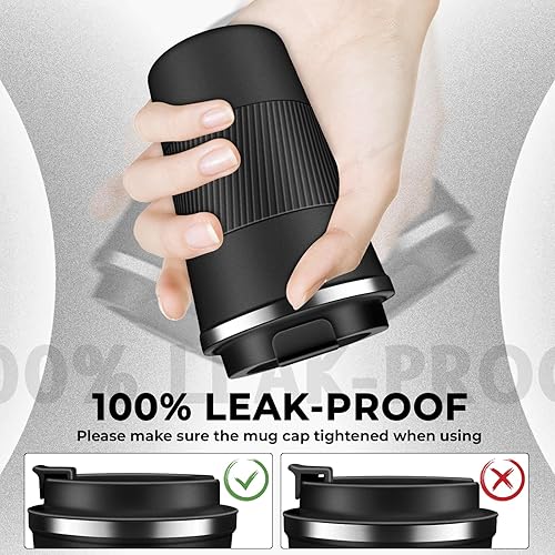 Miniatura 3 de Vaso de café aislado de 12 onzas, taza de café de acero inoxidable con tapas, taza de café de viaje a prueba de fugas, doble pared aislada al vacío,