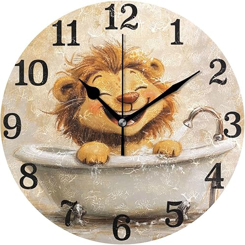KLL Cartoon Lion Vintage Bathtub 10 Inch Round Wall Clock Wall noiseless Creative for Living Room Classroom Office reloj para cocina de pared