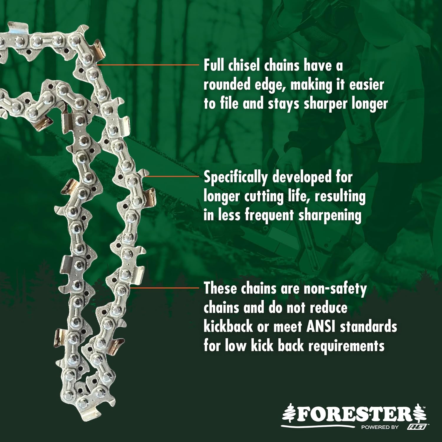 FORESTER 20in Carbide Full-Chisel Chainsaw Chain Loop | 3/8in | .050 Gauge | Fits Stihl, Oregon, and Husqvarna Chainsaws (72 Drives for 20" Bar)