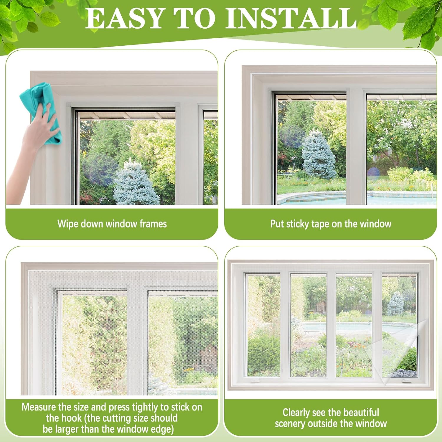 3 Pcs 75 x 79 Inch Cuttable DIY Self Adhesive Window Screen Kit Invisible Screen Mesh with Adhesive Straps Reusable Mesh for Patio Summer Window Air Filtration Keep Form Pollen Bugs