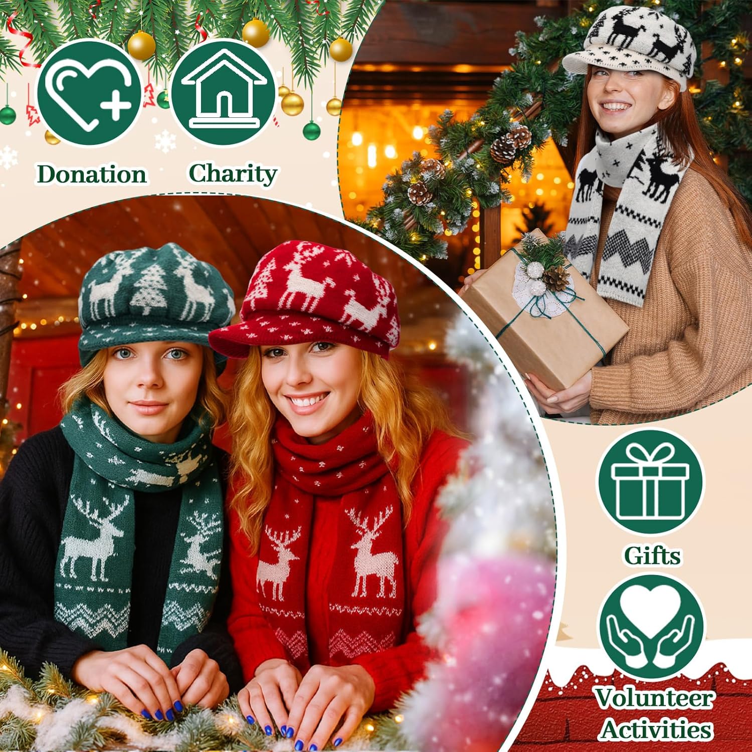 Winter Scarf and Hats Set Bulk Knitted Beanies Scarf for Women Christmas Xmas Gift