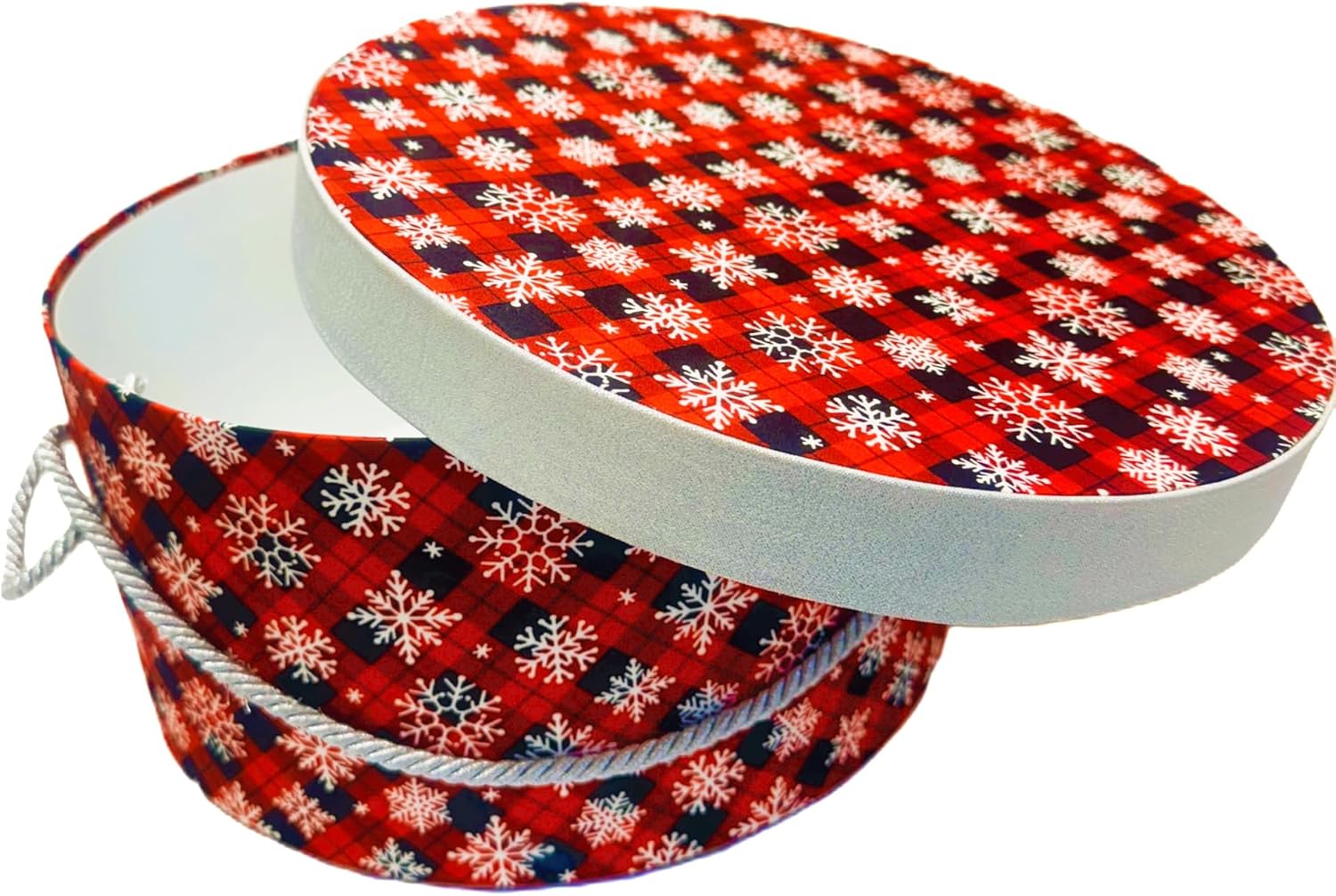 Christmas Fabric Covered Hat Box – 12.5” Round x 6.5” High | Festive Holiday Gift Box with Lid | Elegant Decorative Storage for Hats, Gifts & Keepsakes | Reusable Vintage-Style Christmas Décor Box
