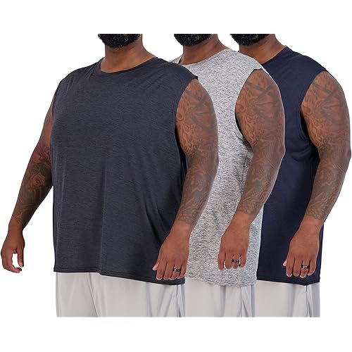 Real Essentials 3 & 5 Pack: Men's Dry-Fit Active Athletic Tech Tank Top - Regular and Big & Tall Sizes (S-5XLT)