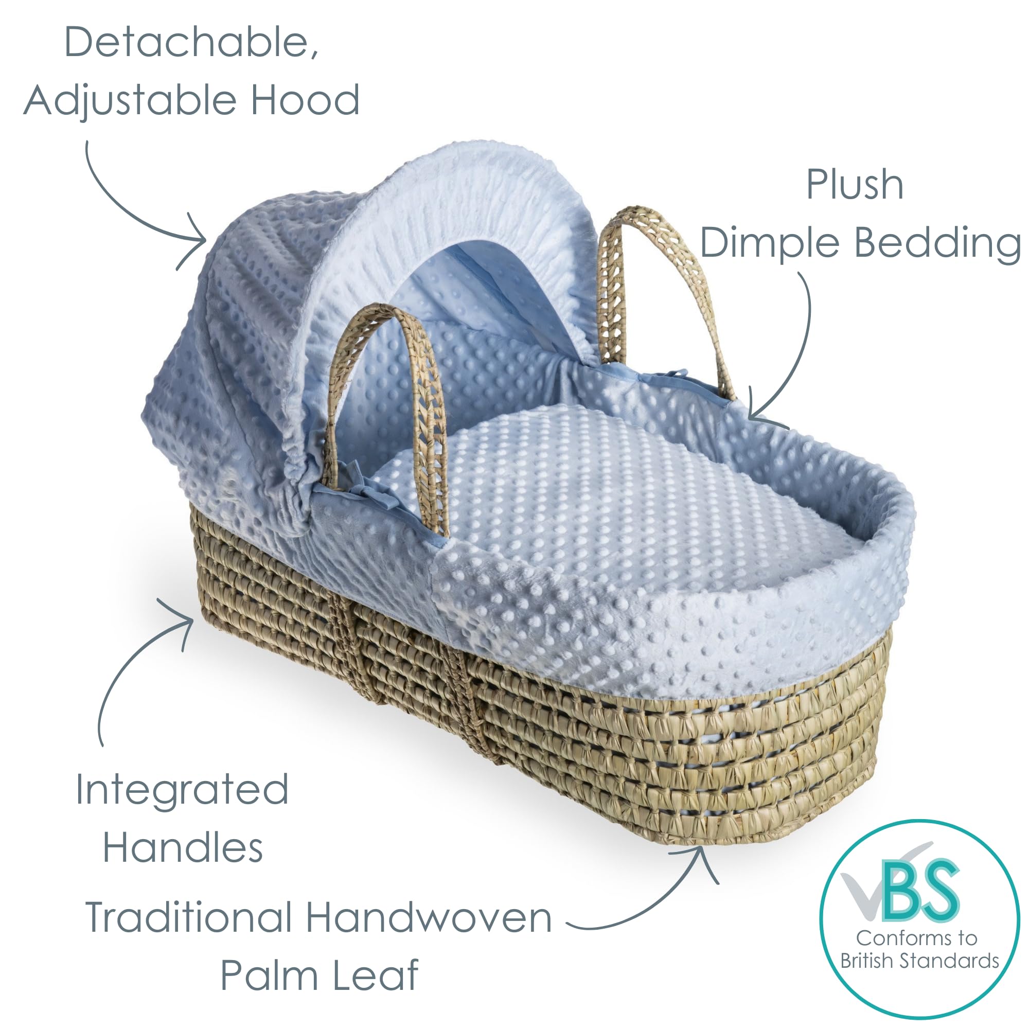 Clair de Lune dimple Palm Wicker Moses basket (blu)
