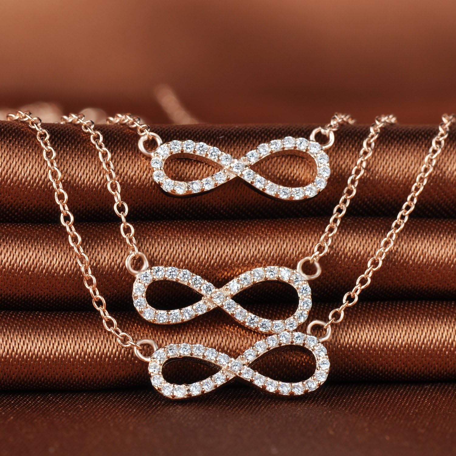 Infinite U Women's 925 Sterling Silver Cubic Zirconia Infinite 3 Layers Pendant Strand Extender Necklace