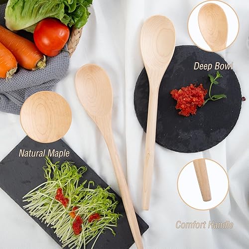 Miniatura 6 de GinSent Cucharas de madera para cocinar, cucharas de madera de agarre cómodo de 14 pulgadas, 5 utensilios de cocina de madera para agitar, raspar,