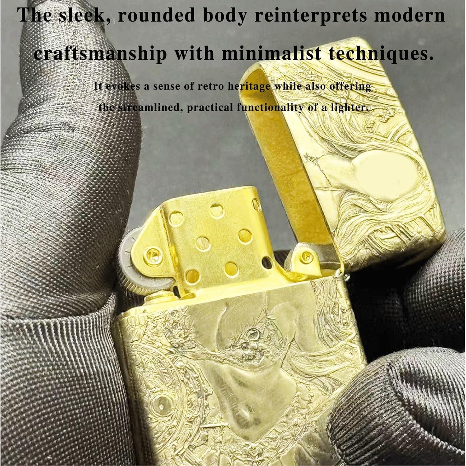 手作業でエンボス加工された灯油ライター、ヴィンテージトレンチ防風ソフトフレームの昔ながらのグラインディングホイールフリップライター、