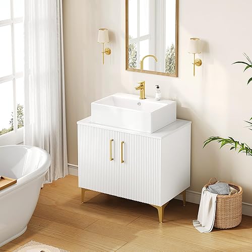 Miniatura 6 de DWVO Juego de tocador de baño de 30 pulgadas con fregadero de encimera, moderno juego de armario de tocador de baño incluido, 2 puertas grandes de