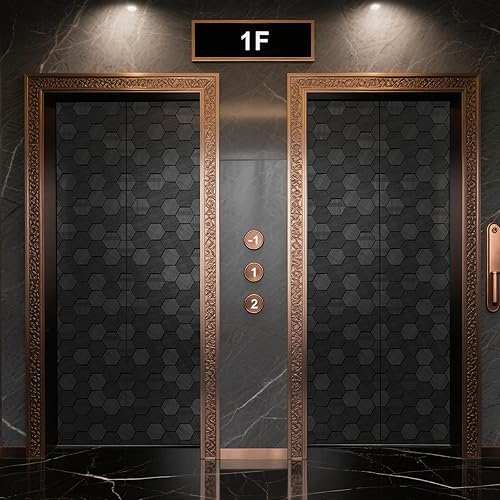 Miniatura 5 de Simon&Siff Papel tapiz con textura negra hexagonal en relieve 3D, 17.3 pulgadas x 19.7 pies, no tejido, tradicional, para dormitorio, baño, paredes